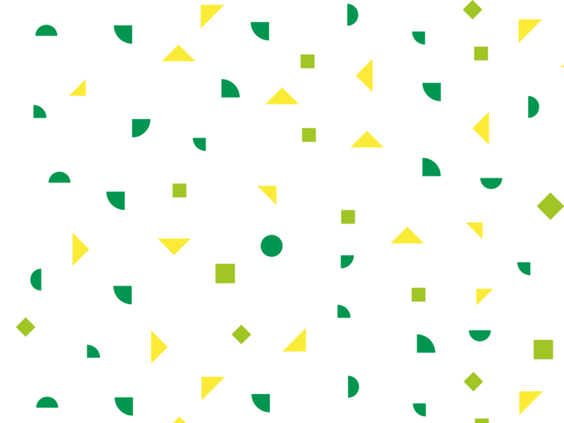 Gelbes und grünes Konfetti vor weißem Hintergrund.